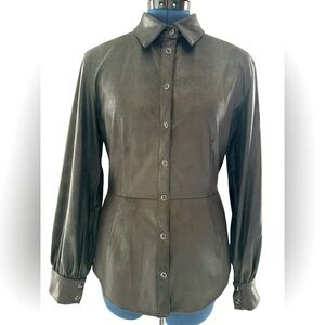 Sabina Musayev black leather button down top size Medium